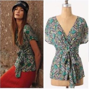 NWOT Odille Anthropologie Geometric Wrap Blouse
